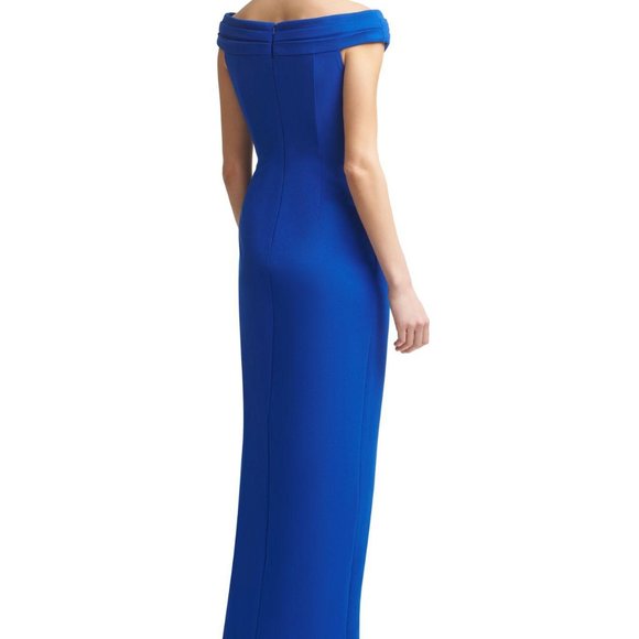 NEW - Calvin Klein Women's Off The Shoulder Gown with Side Rucked Long Dress - Picture 4 of 4